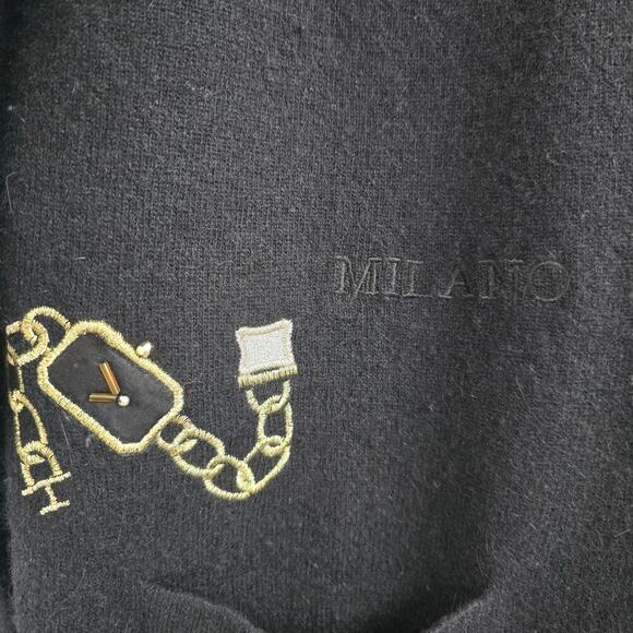 Magnolia Womens Wool Angora Cardigan Sweater M Black Embroidered ArtToWear Money - Picture 4 of 16